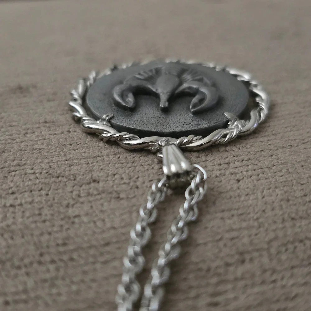 Vintage Cancer Zodiac Pendant Necklace Anson Pewter Silver Tone 24